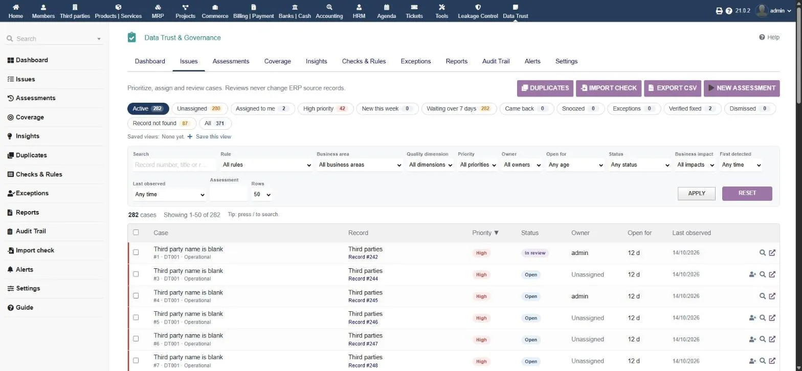Data Trust & Governance: quick views, filters and the review queue